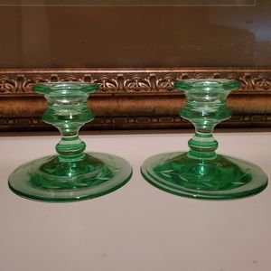 Green Depression Glass Candle Holders
